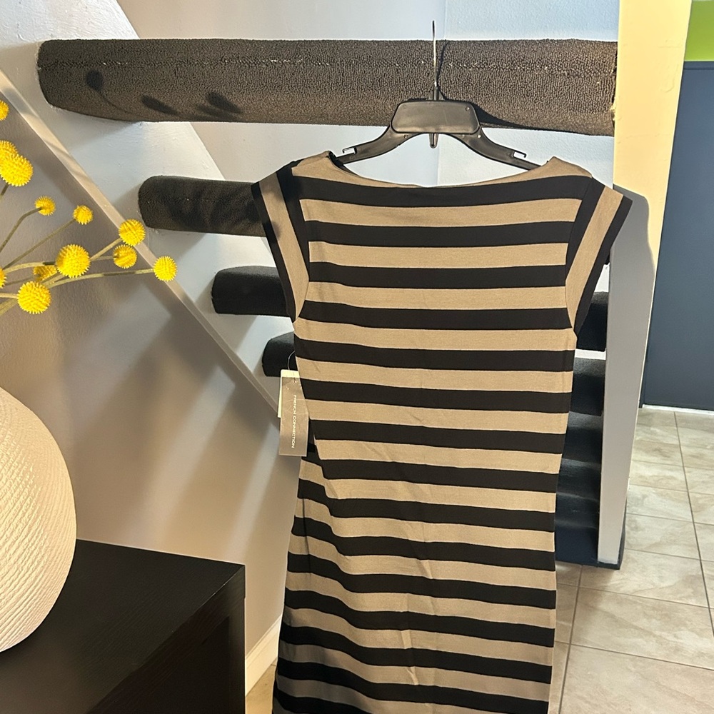 French Connection Black and Gray Striped Mini Dress